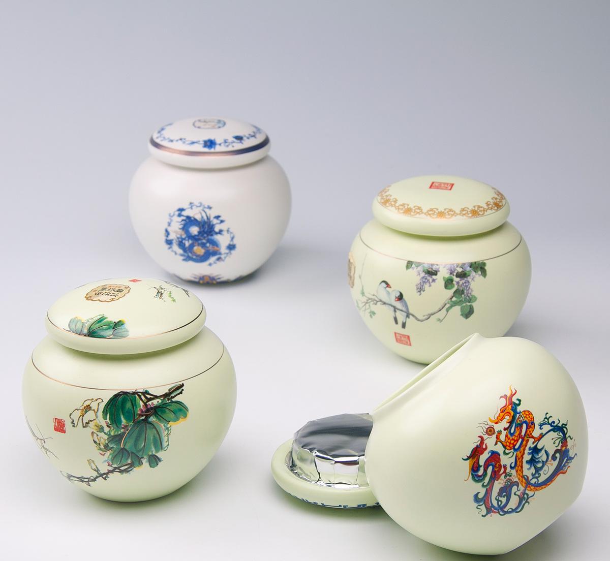 陶瓷茶葉罐 密封罐 啞光鵝黃釉 青花 啞光白 陶語(yǔ)茶葉罐 廠